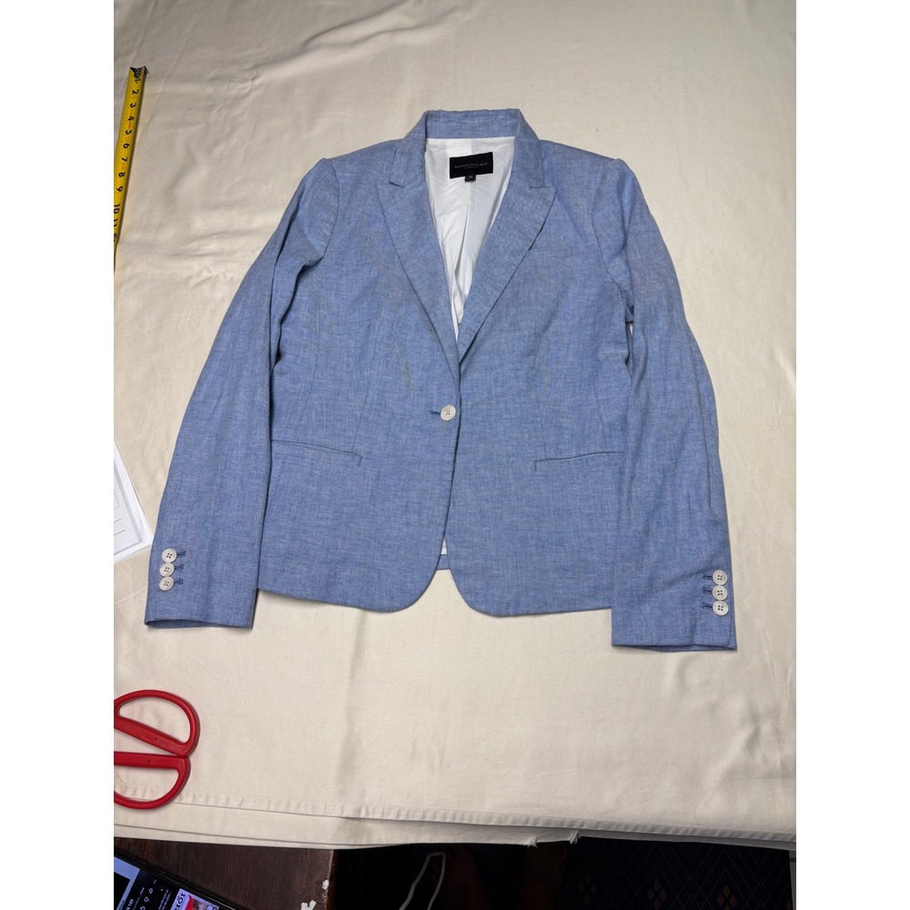 Banana Republic 2Pc Womens 10 W34 L27 Blue Linen Blend Classic Fit Blazer Jacket - Picture 2 of 16